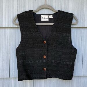 vintage TanTrums black beaded cropped button up vest, size S